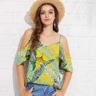 Shein Leaf Print Cold Shoulder Top