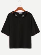 Shein Buckled Cross Wrap Neck T-shirt - Black