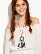 Shein Faux Leather Ring Accent Fringe Pendant Necklace