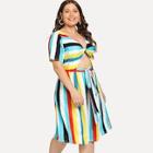 Shein Plus Cut Out Twist Front Tie Dye Striped Dress