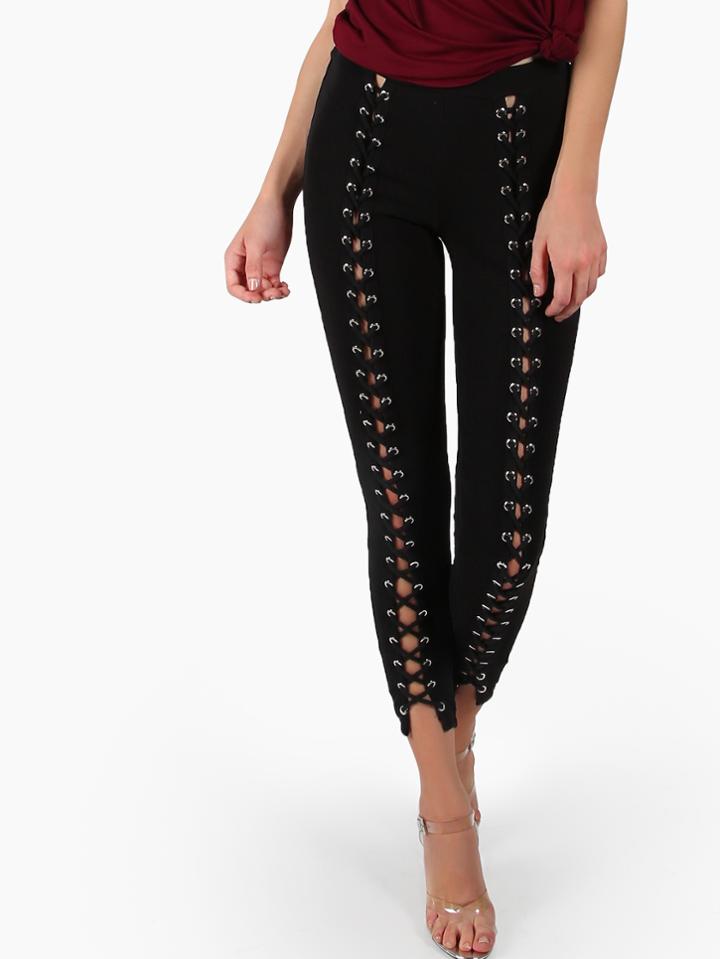 Shein Eyelet Laced Leggings Black