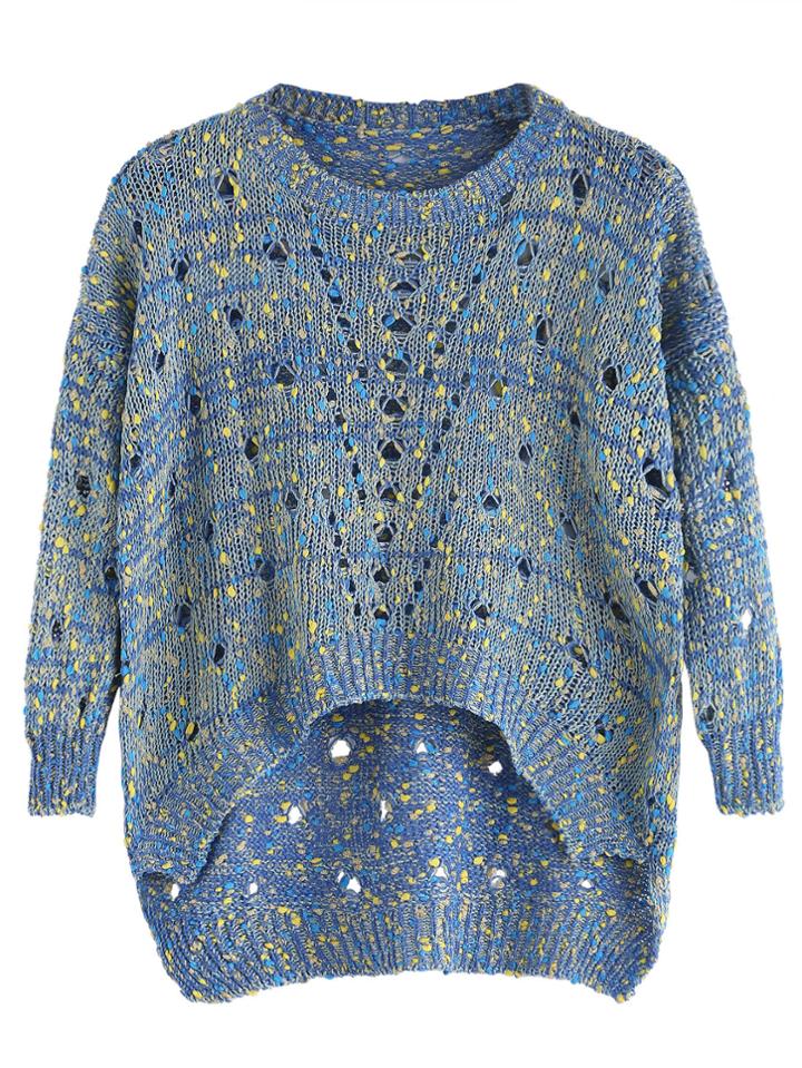 Shein Dip Hem Hollow Out Sweater