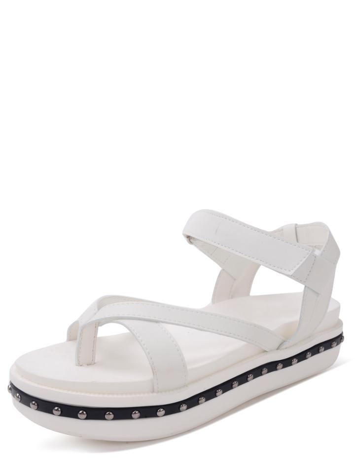 Shein White Faux Leather Platform Gladiator Thong Sandals