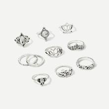 Shein Lotus & Elephant Ring Set 10pcs