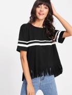 Shein Raw Cut Fringe Striped T-shirt
