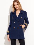 Shein Navy Double Breasted Striped Cuff Sailor Blazer