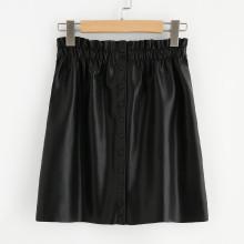 Shein Shirred Waist Button Up Coated Skirt