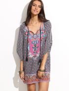 Shein Multicolor Half Sleeve V Neck Printed Dress