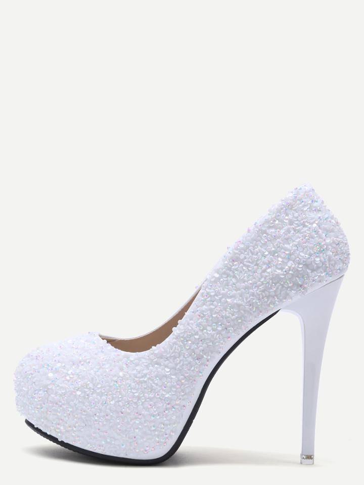 Shein White Colored Sequin Inlaid Stiletto Pumps