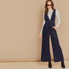 Shein Button Up Plunging Neck Shell Cord Jumpsuit