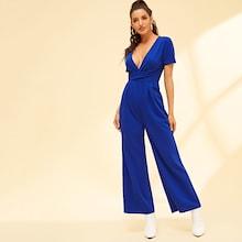 Shein Surplice Neck Slant Pocket Palazzo Jumpsuit