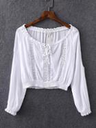 Shein White Boat Neck Elastic Cuff Crop Blouse