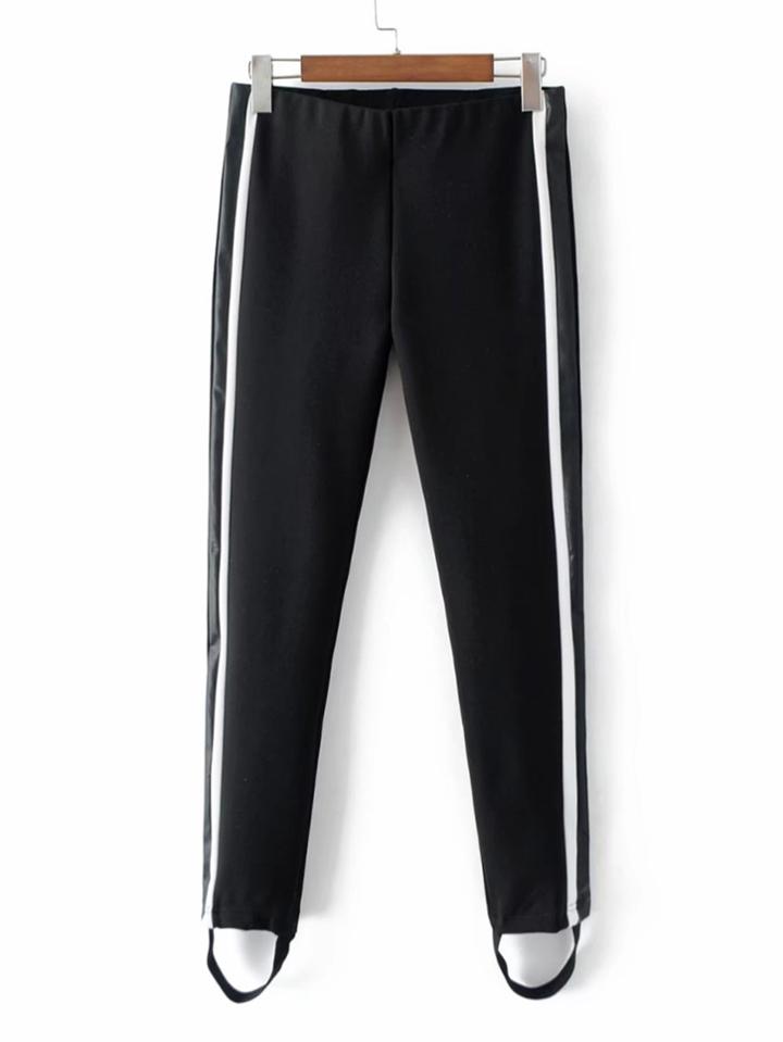 Shein Striped Pu Tape Stirrup Pants