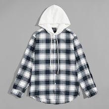 Shein Men Plaid Shirt With Contrast Hood