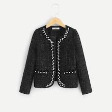 Shein Girls Pearl Beaded Glitter Tweed Coat