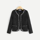 Shein Girls Pearl Beaded Glitter Tweed Coat