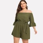 Shein Plus Off The Shoulder Fluted Sleeve Belted Jumpsuit