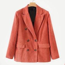 Shein Double-breasted Corduroy Solid Blazer