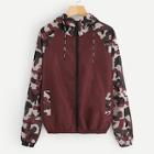 Shein Contrast Camo Print Zip Up Hooded Jacket