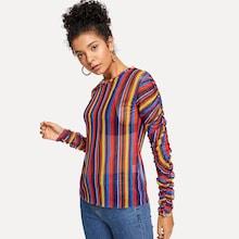 Shein Gathered Sleeve Stripe Blouse
