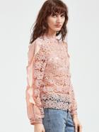 Shein Ruffle Trim Hollow Out Embroidered Lace Top