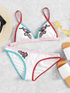 Shein Contrast Trim Flower Appliques Bikini Set