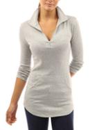 Shein Grey Long Sleeve Zipper Pockets T-shirt