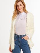 Shein Beige Faux Shearling Hook Eye Front Coat