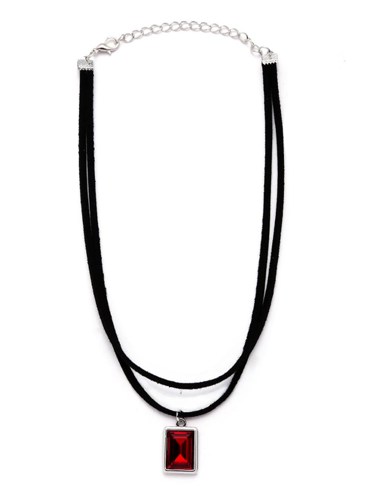 Shein Red Faux Square Gem Pendant Layered Choker