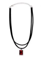 Shein Red Faux Square Gem Pendant Layered Choker