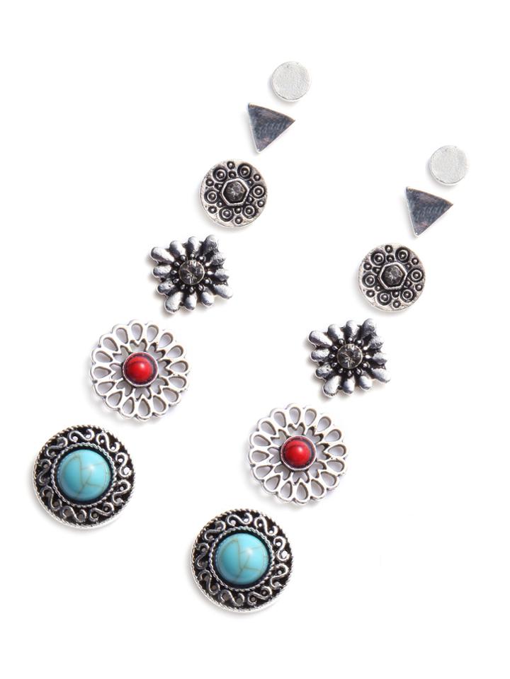Shein Gem Inlay Engraved Stud Earring Set 6pcs