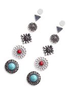 Shein Gem Inlay Engraved Stud Earring Set 6pcs