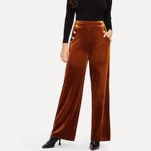 Shein Slant Pocket Button Detail Velvet Pants