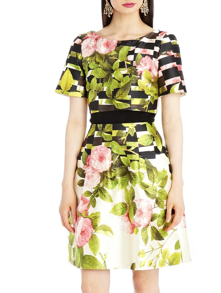 Shein Green Round Neck Short Sleeve Backless Floral Print Dress