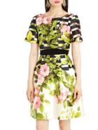 Shein Green Round Neck Short Sleeve Backless Floral Print Dress