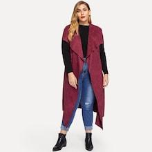 Shein Plus Waterfall Solid Sleeveless Coat