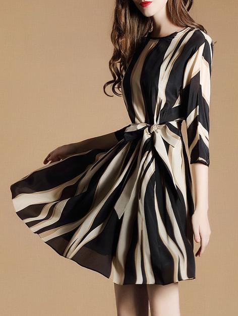 Shein Color Block Tie-waist A-line Dress