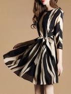 Shein Color Block Tie-waist A-line Dress