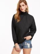 Shein Black High Neck Drop Shoulder Quilted Sweatshirt