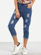 Shein Ripped Elastic Waist 3/4 Length Jeans