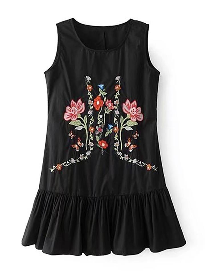 Shein Flower Embroidery Ruffle Hem Dress