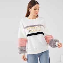 Shein Color Block Faux Fur Panel Sweatshirt