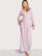 Shein Embroidered Bell Sleeve Surplice Wrap Jumpsuit