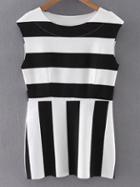 Shein Black White Round Neck Sleeveless Striped Blouse