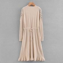 Shein Drawstring Waist Lace Panel Beaded Sweater Dress