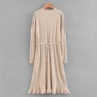 Shein Drawstring Waist Lace Panel Beaded Sweater Dress