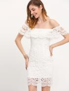 Shein White Straight Across Lace Ruffle Bodycon Dress