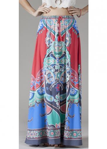 Rosewe Tribal Print Drawstring Waist Maxi Skirt