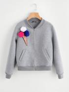 Shein Pom Pom Sequin Ice Cream Patch Heather Knit Jacket