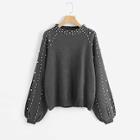 Shein Plus Pearl Beading Bishop Sleeve Jumper